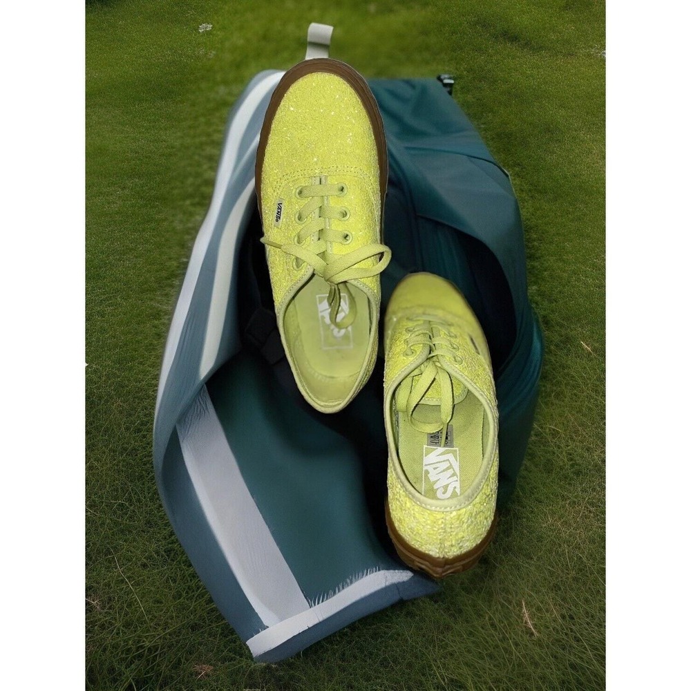 RARE Vans‎ Authentic Womens Size 7 Neon Green Glitter Low Top Gum Bottom